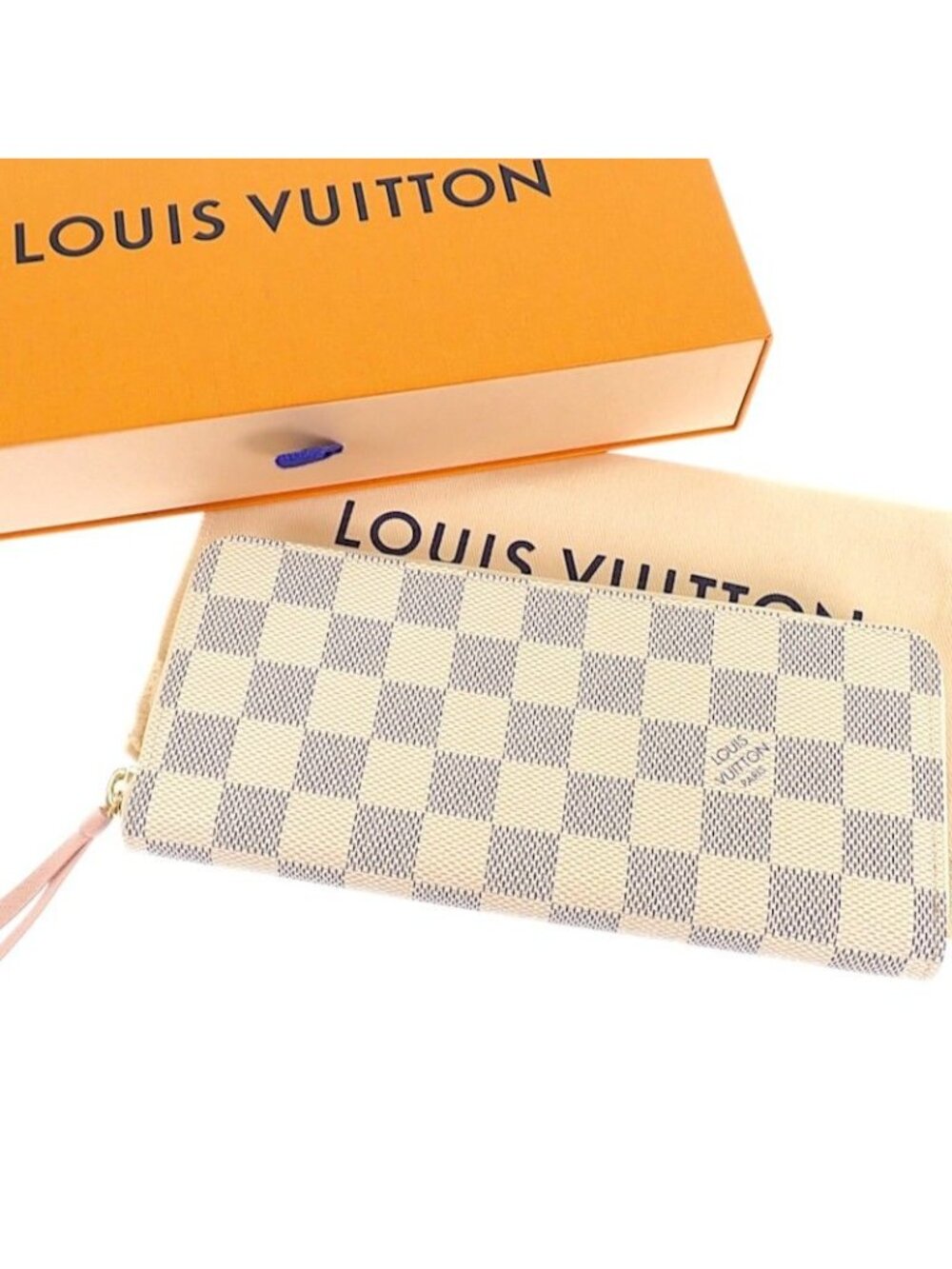 Louis Vuitton Portefeuille Clemence Wallet Genus Damier Azur Canvas White Gold